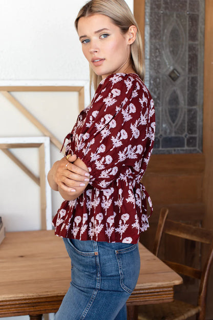 Bastian Top - Pressed Marigolds Rouge Linen