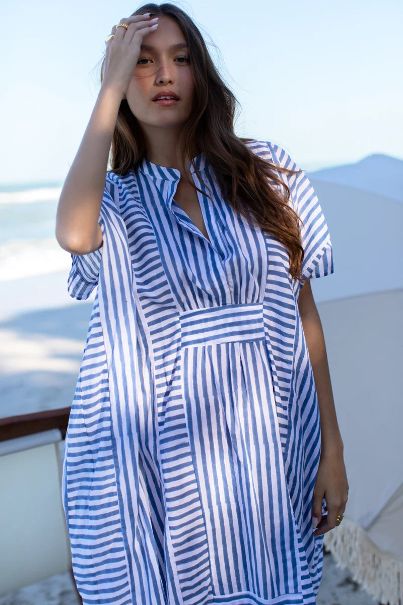 Emerson Short Caftan - Ocean Stripe Organic