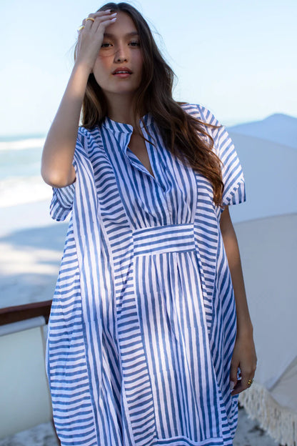 Emerson Short Caftan - Ocean Stripe Organic