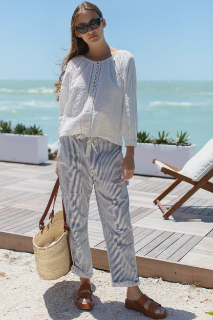 Family Cargo Pant - Indigo Stripe Organic