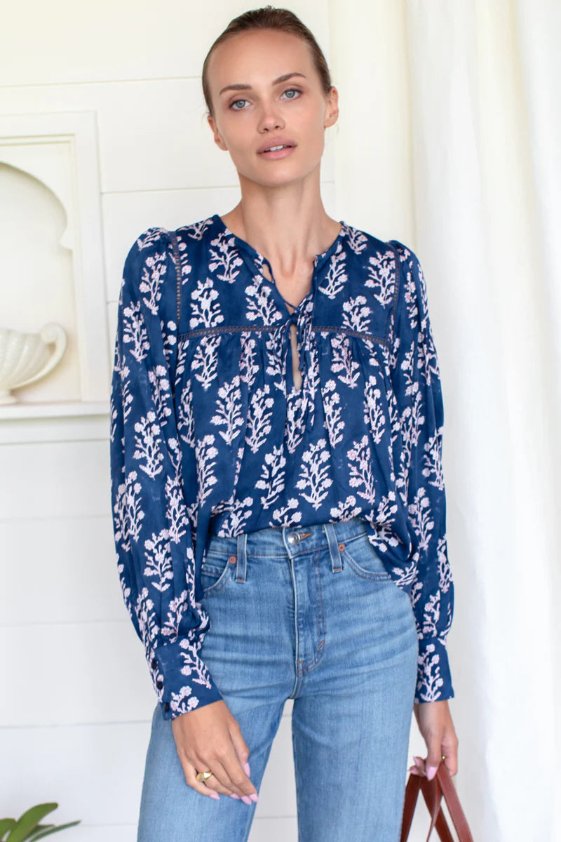 Isla Longsleeve Top - Pressed Flowers Blue