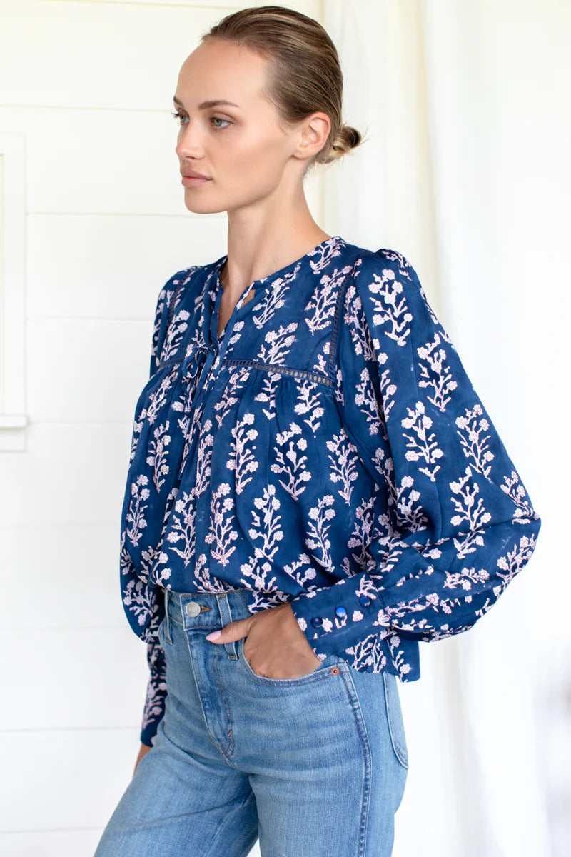 Isla Longsleeve Top - Pressed Flowers Blue