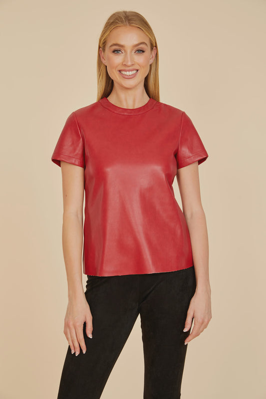 Red Faux Leather Shirt