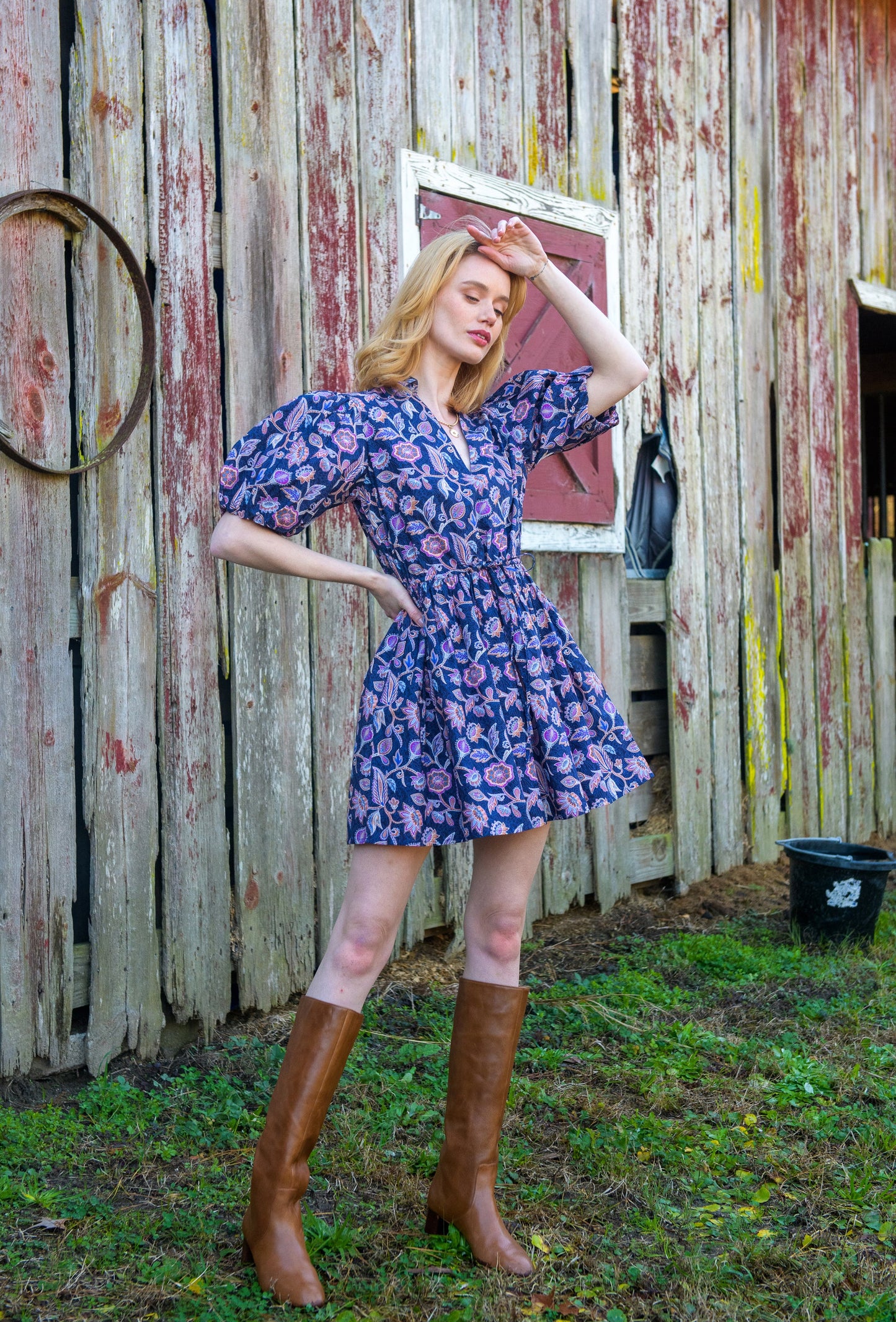 Daphne Dress in Cactus Flower Navy