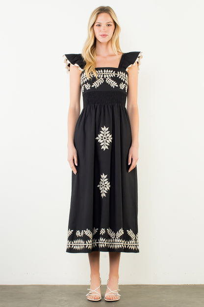 Allende Embroidered Midi Dress