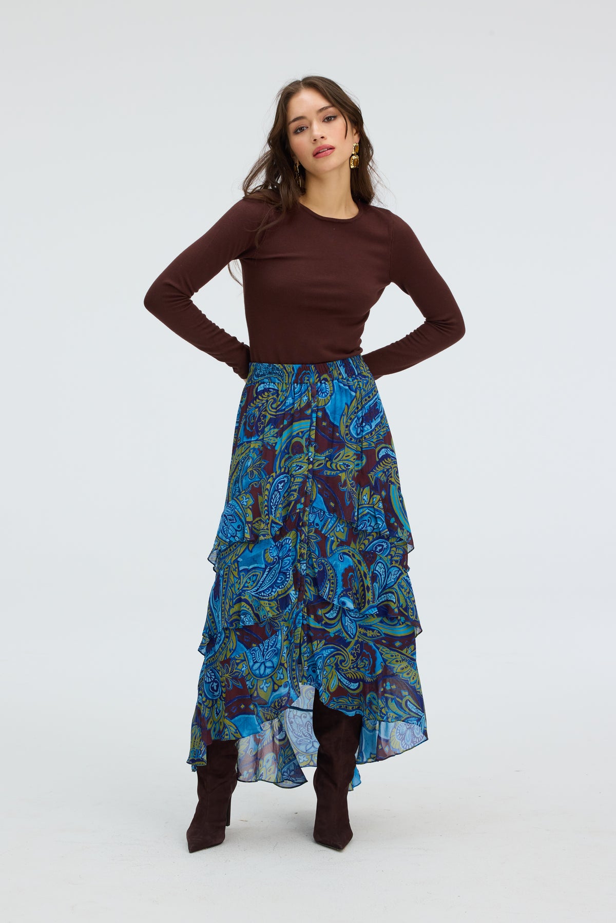 Ella Midi Skirt - Blue Paisley