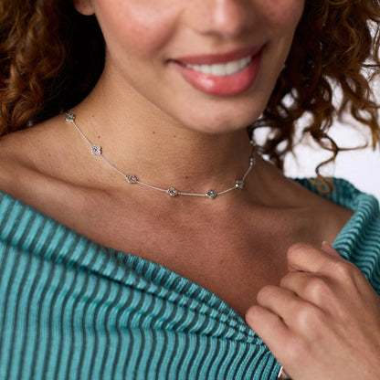 Florentine Demi Delicate Station Necklace - Silver