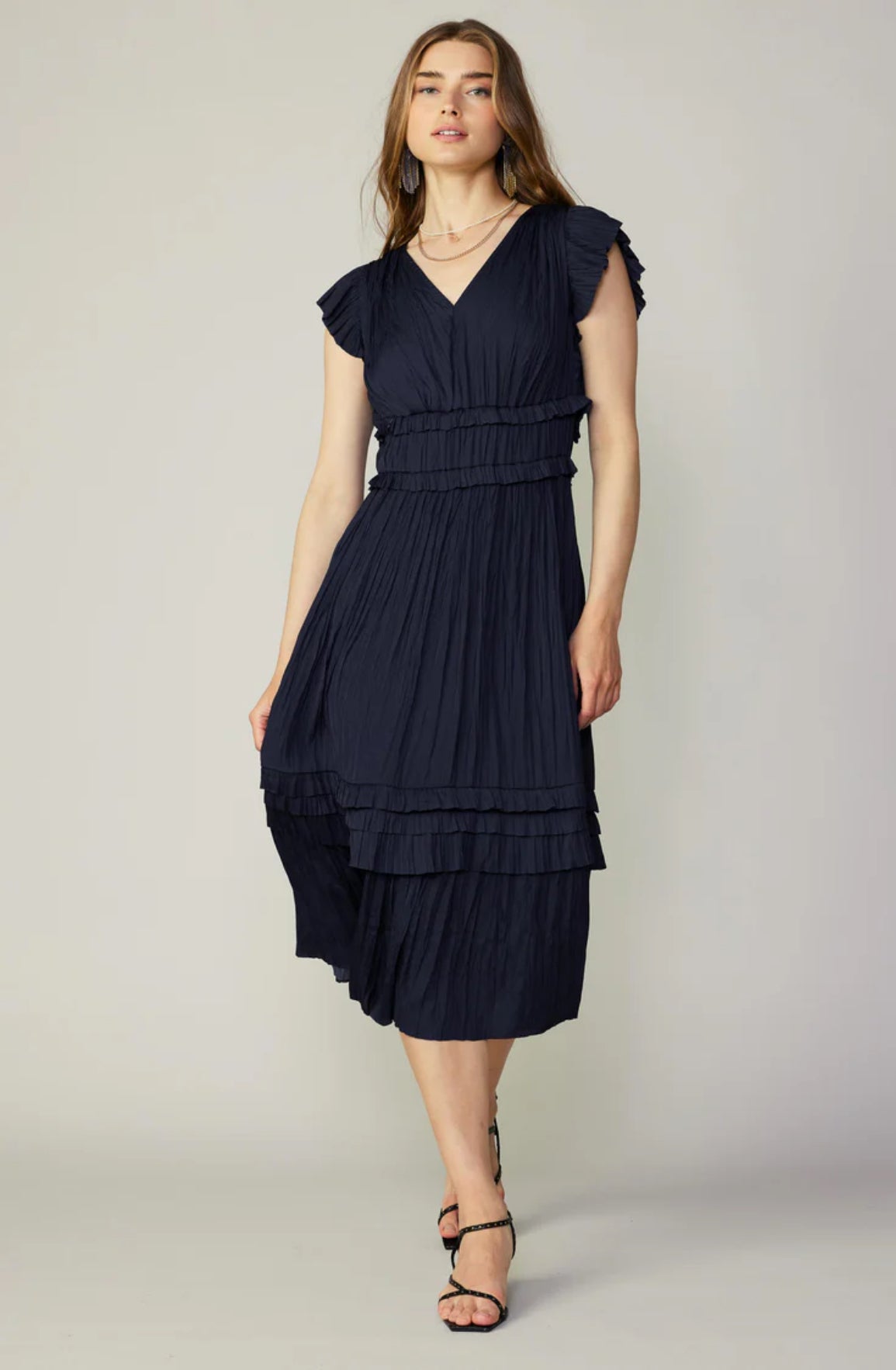 Sereia Pleated Midi Dress | Dark Navy