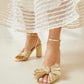 Camellia Gold Pleated Bow Heel