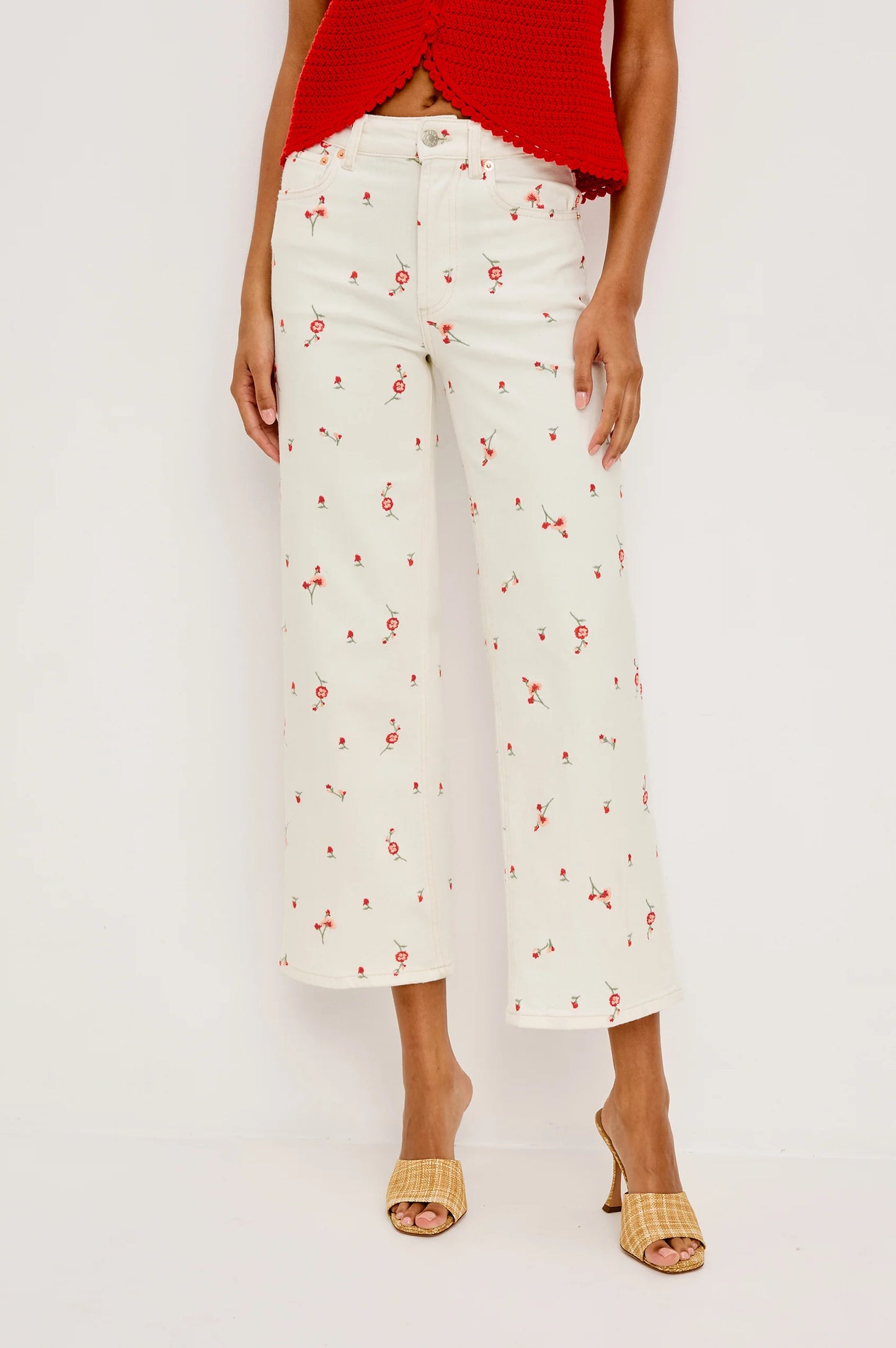 Getty Crop Wide Leg - Ecru Romantic Floral