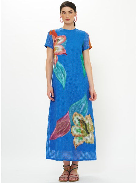 Short Sleeve Shift Maxi - Hibiscus Blue