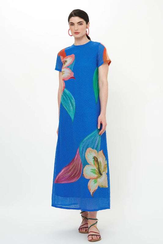 Short Sleeve Shift Maxi - Hibiscus Blue