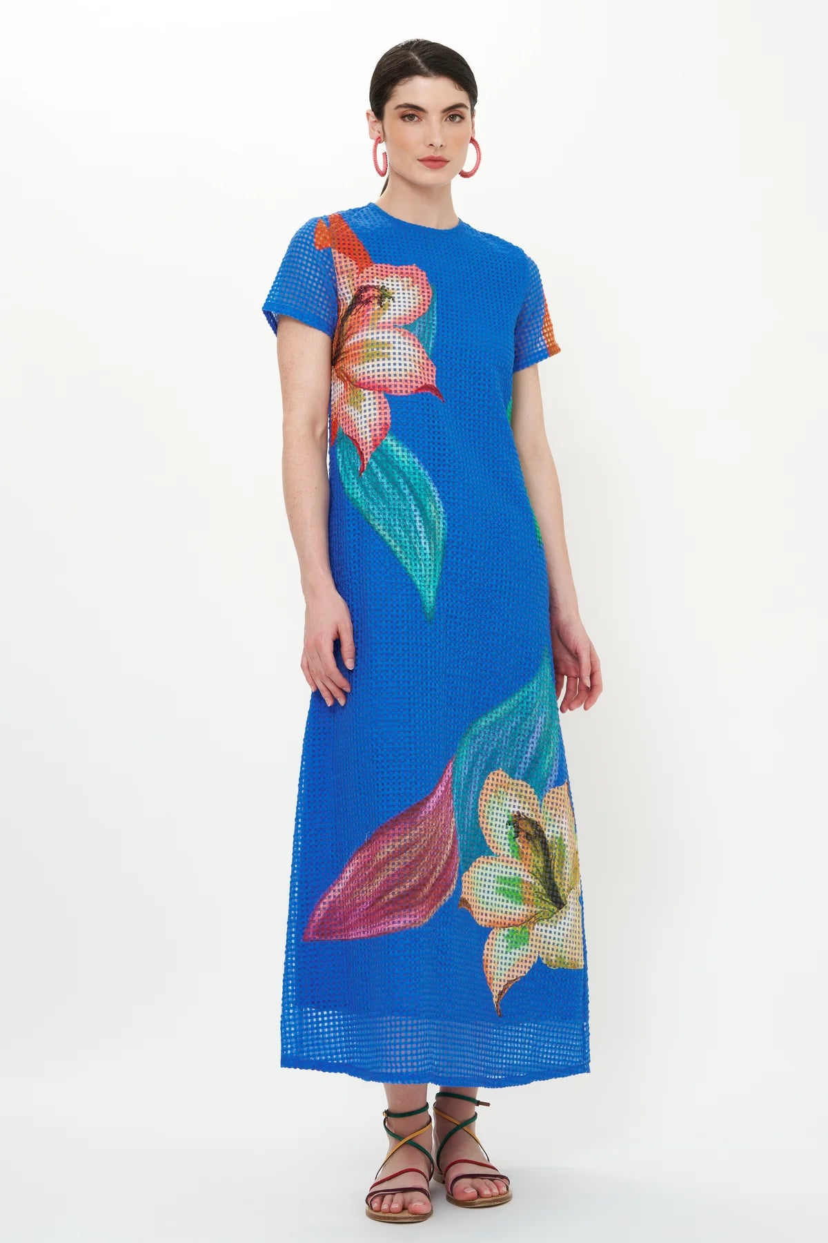 Short Sleeve Shift Maxi - Hibiscus Blue