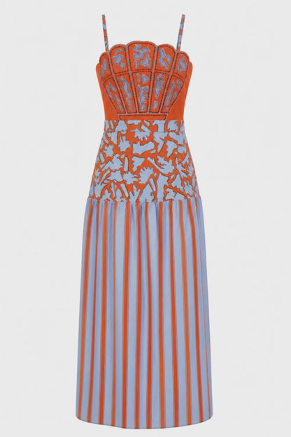 Hunter Coral Vine Stripe Midi Dress