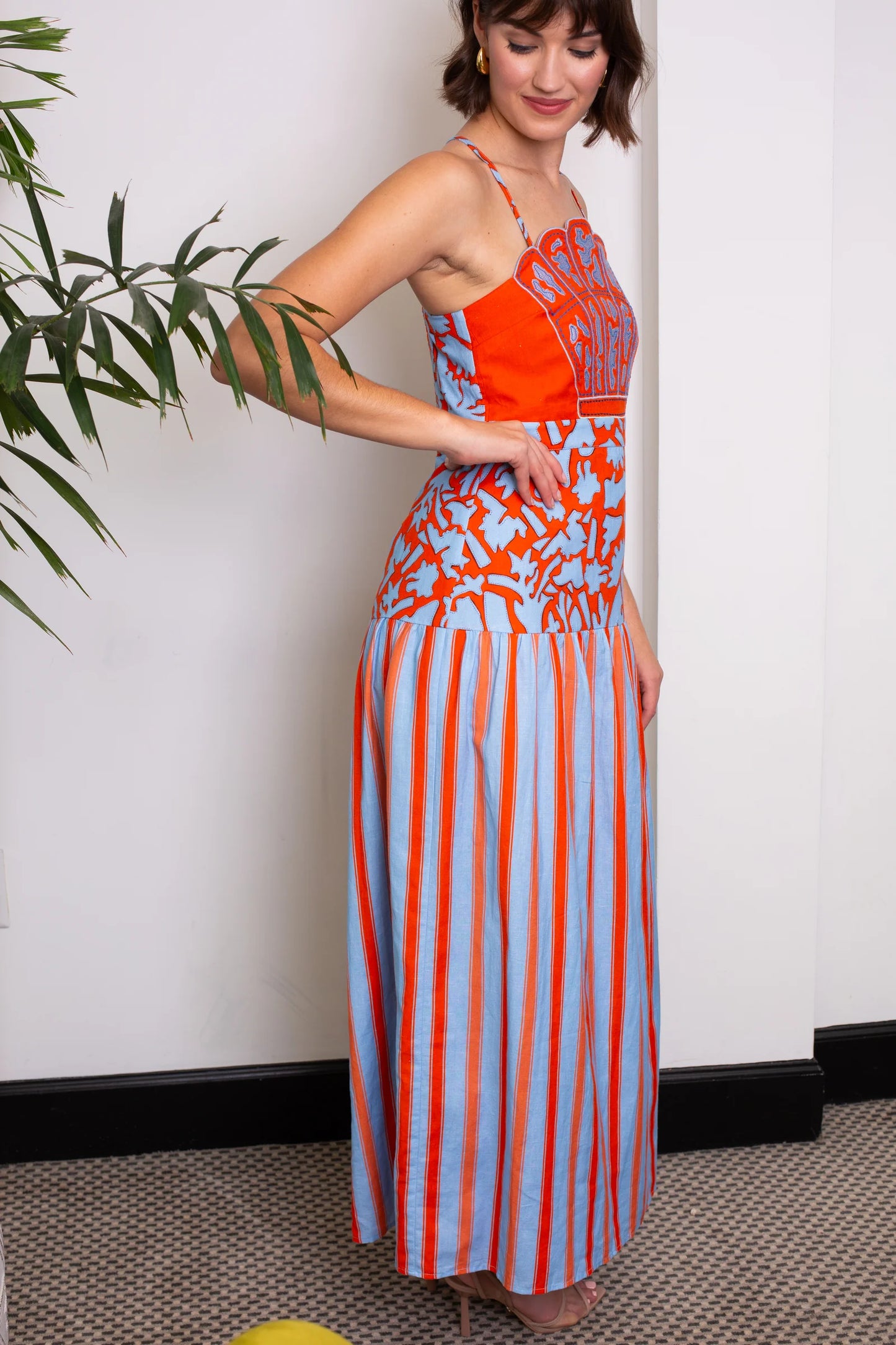 Hunter Coral Vine Stripe Midi Dress