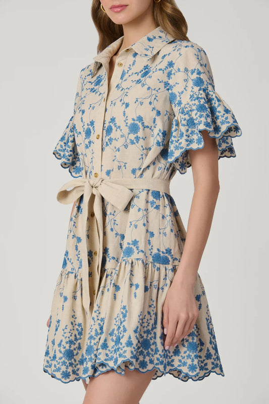 Lima Dress - Flax/Powder Blue