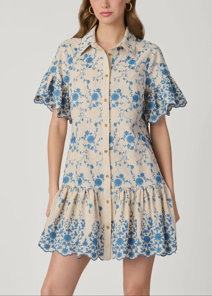 Lima Dress - Flax/Powder Blue