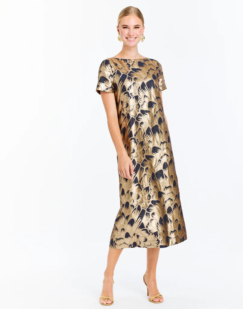 Adria Midi Dress - Navy/Gold