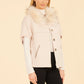 Faux Fur Collar Structured Cardigan - Creme