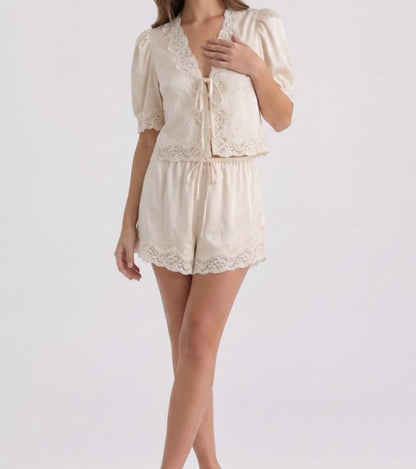 Lace Trimmed Top-cream