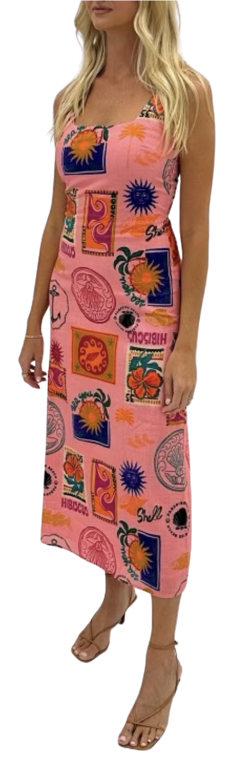 Minnie Midi Dress - Coral Conversation