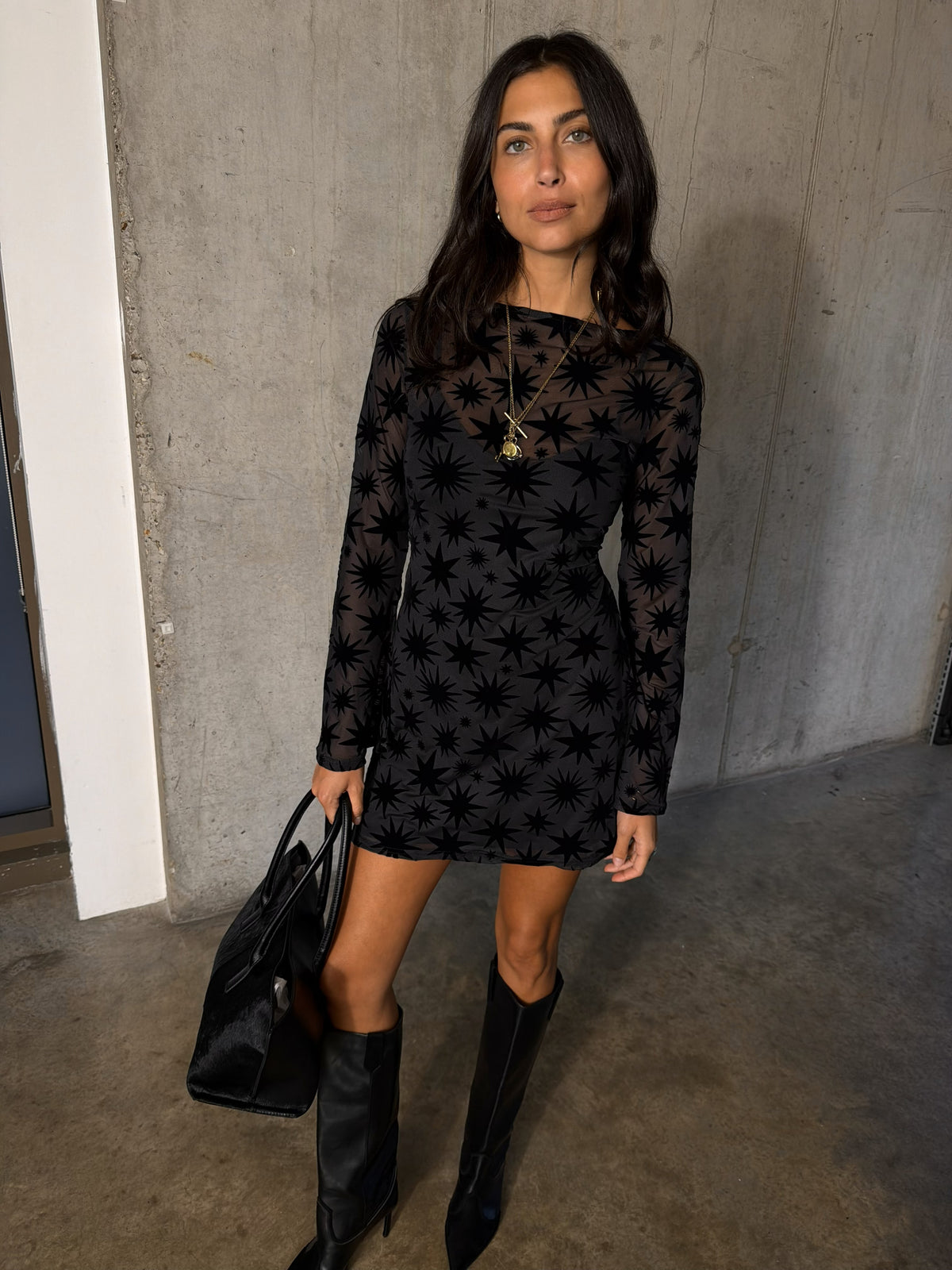 Black Star Devore Mini Aria Dress