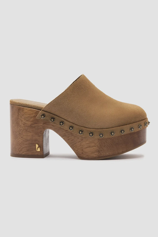 Miso Wooden Platform Clog In Peanut Suede