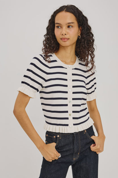 Lora Top - Ivory Navy Stripe