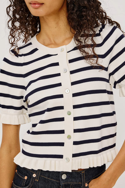 Lora Top - Ivory Navy Stripe