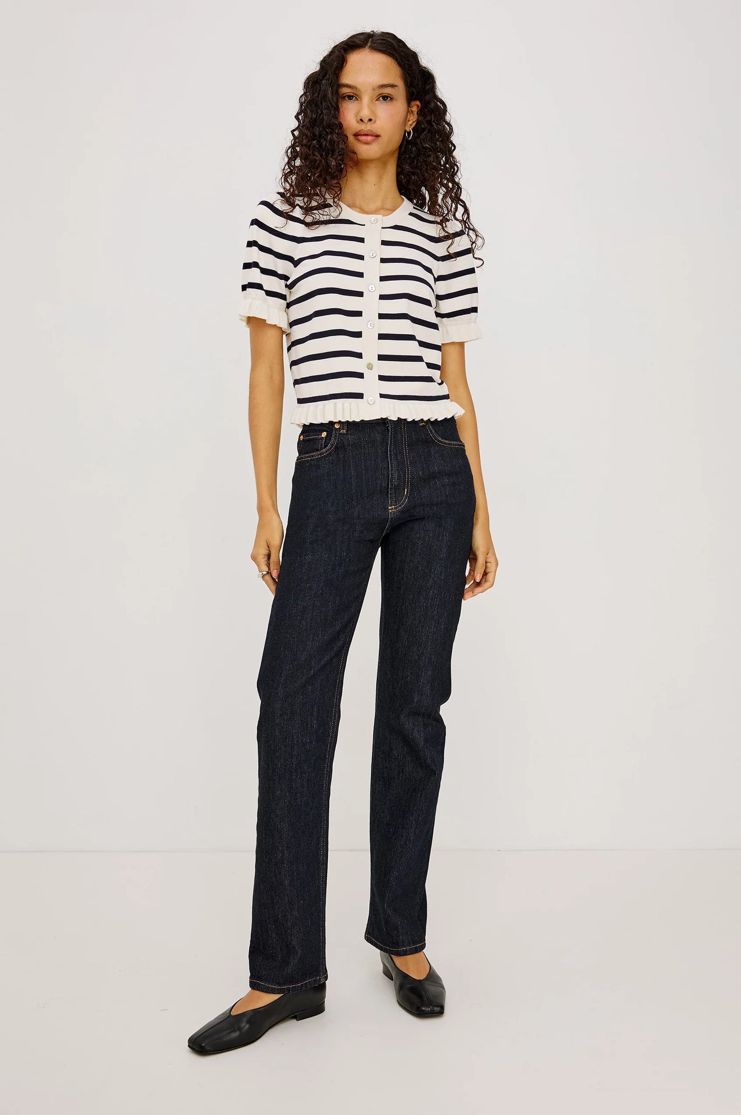 Lora Top - Ivory Navy Stripe