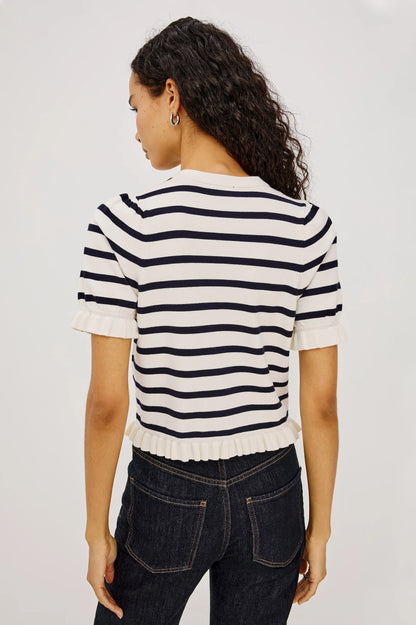 Lora Top - Ivory Navy Stripe