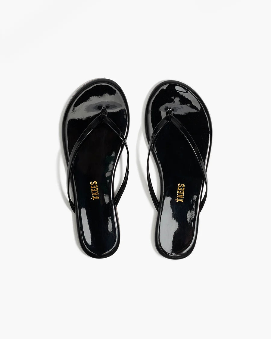 Lily Glosses Leather Flip Flops in Licorice