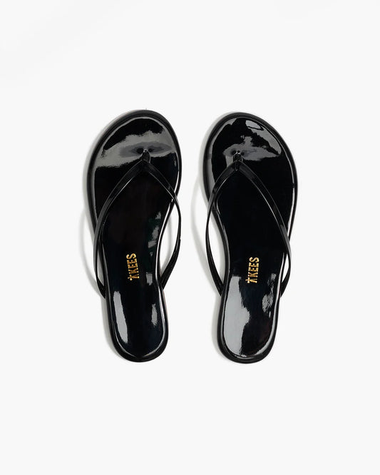 Lily Glosses Leather Flip Flops in Licorice