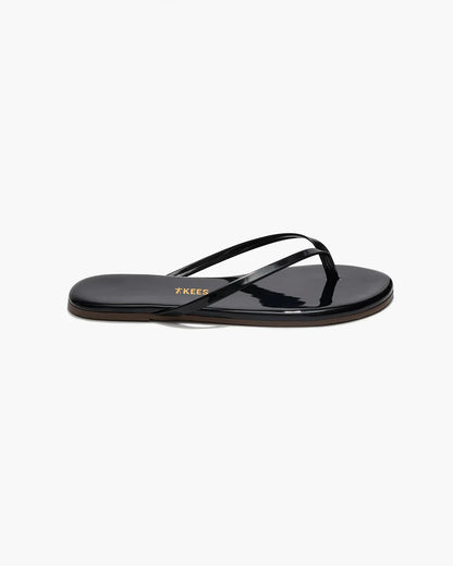 Lily Glosses Leather Flip Flops in Licorice