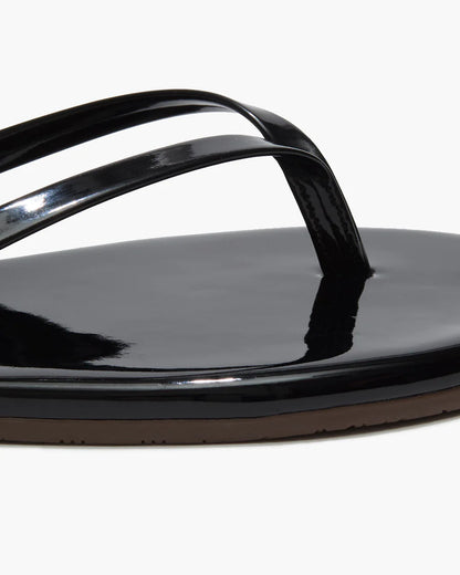 Lily Glosses Leather Flip Flops in Licorice