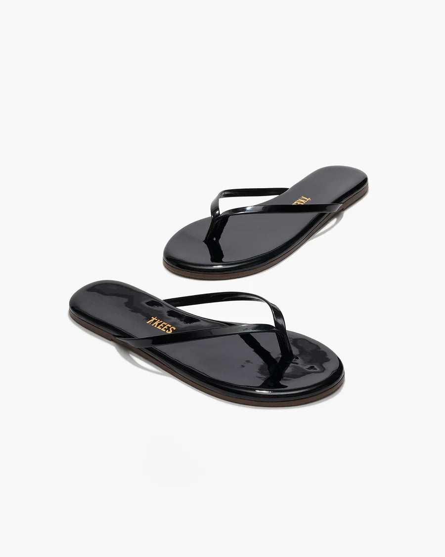 Lily Glosses Leather Flip Flops in Licorice