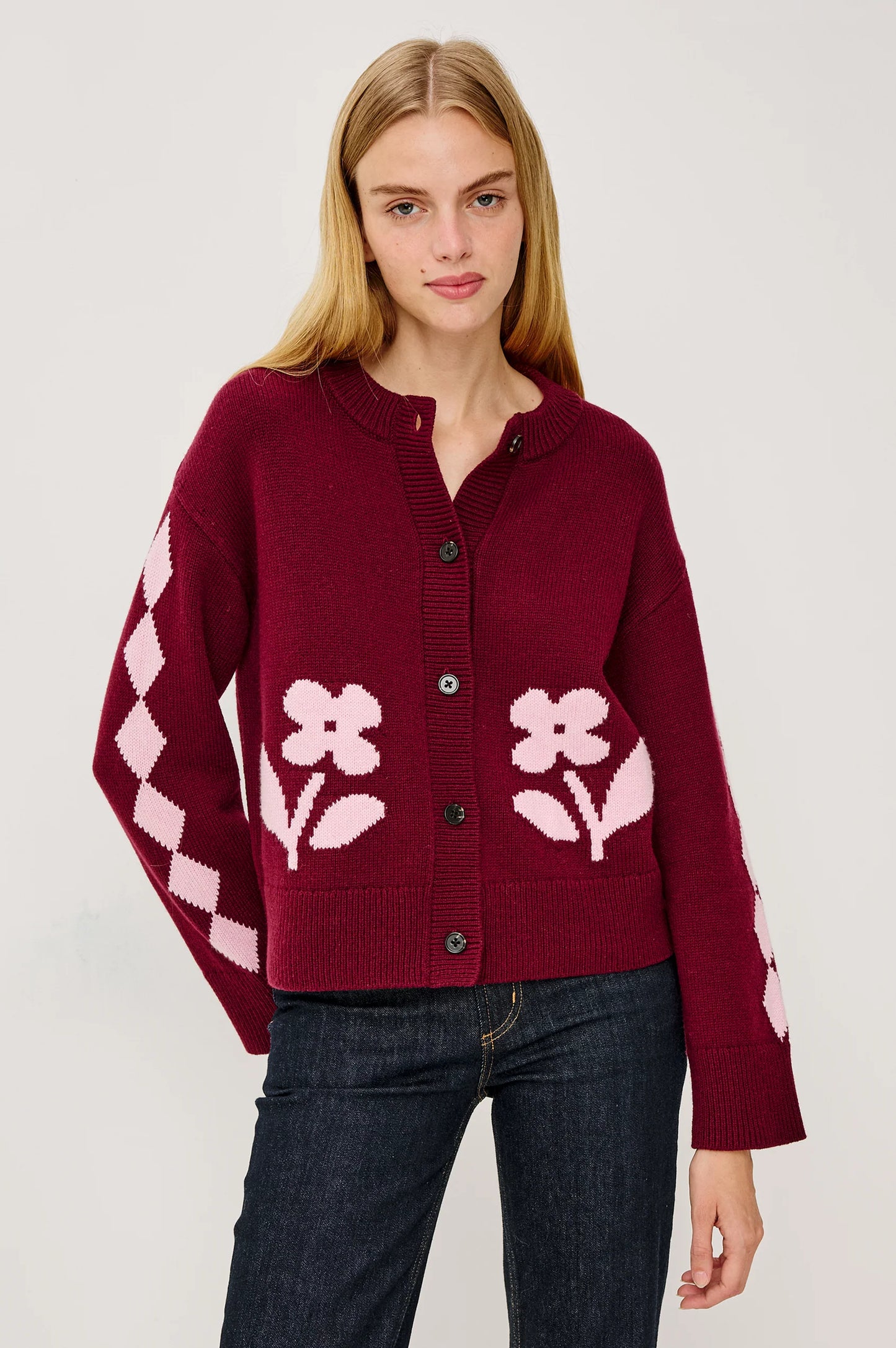 Mavie Cardigan - Garnet Daisy