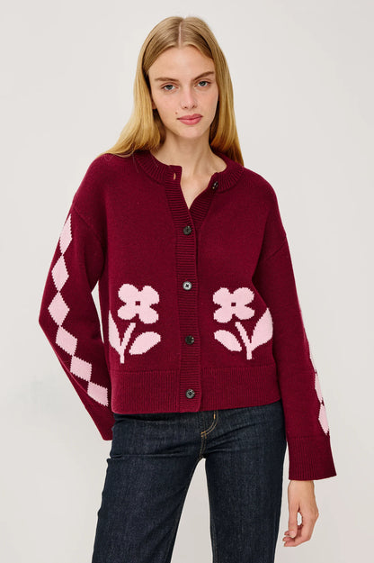 Mavie Cardigan - Garnet Daisy