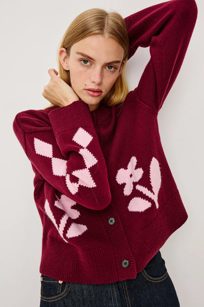 Mavie Cardigan - Garnet Daisy