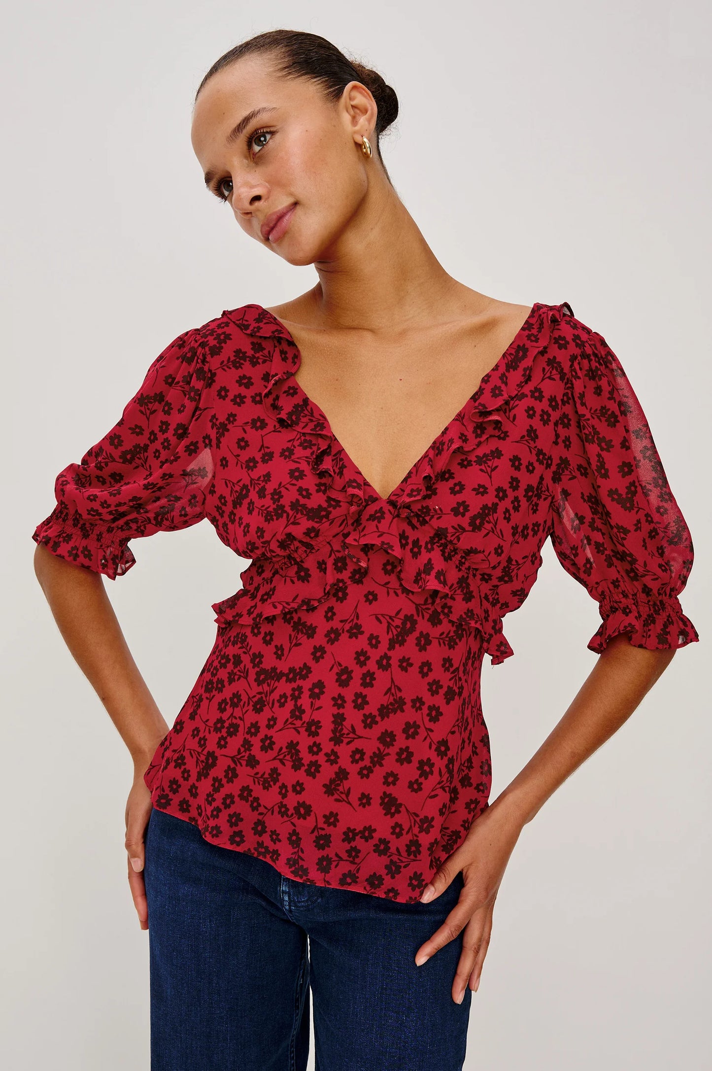 Miramar Top - Carmine Daisies