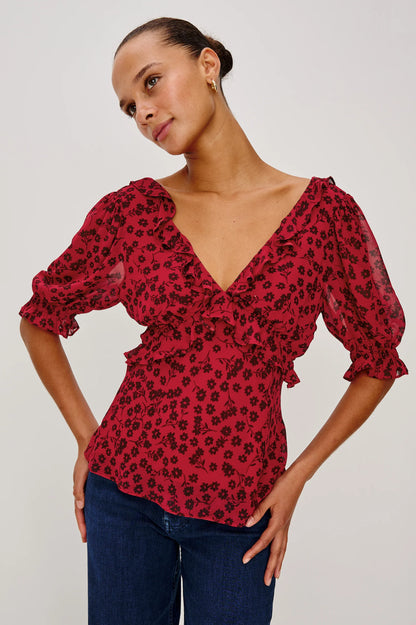 Miramar Top - Carmine Daisies
