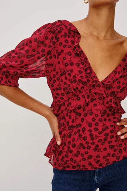 Miramar Top - Carmine Daisies