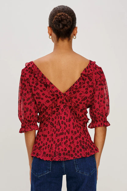 Miramar Top - Carmine Daisies