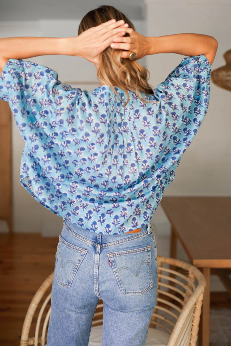 Mandarin Collar Top - Little Marigolds Danube Organic