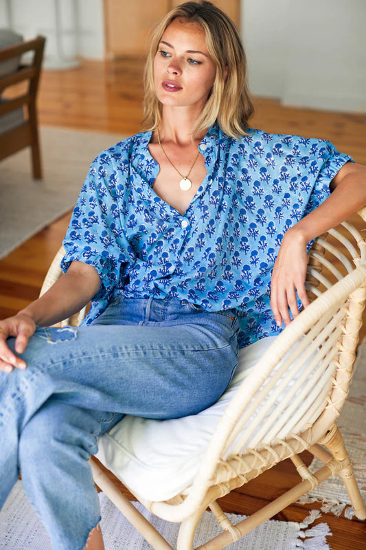 Mandarin Collar Top - Little Marigolds Danube Organic