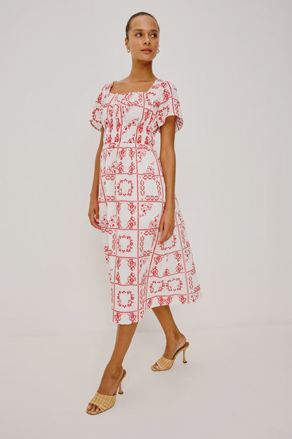 Nanette Dress - Ivory Red Handkerchief