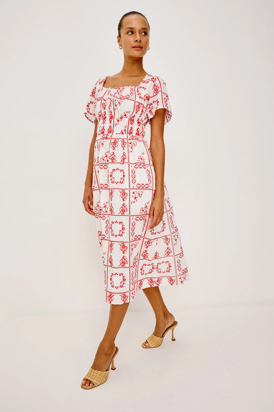 Nanette Dress - Ivory Red Handkerchief
