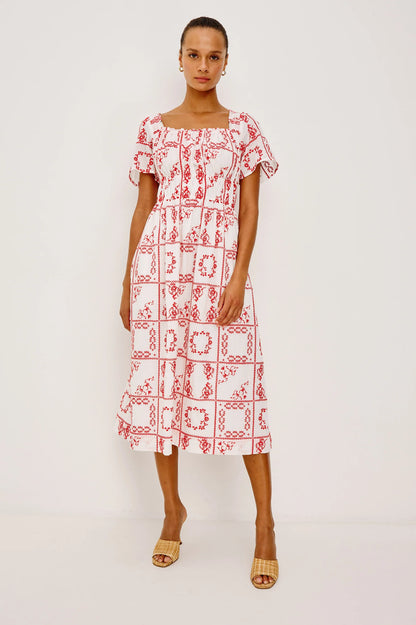 Nanette Dress - Ivory Red Handkerchief