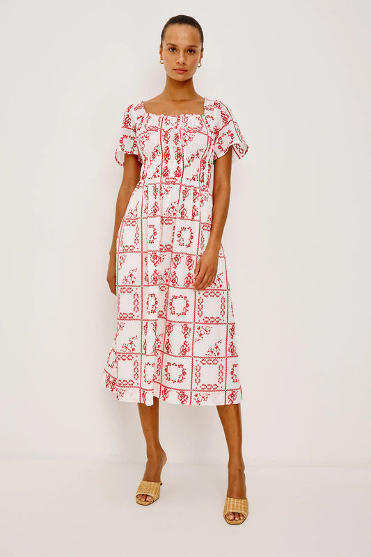 Nanette Dress - Ivory Red Handkerchief