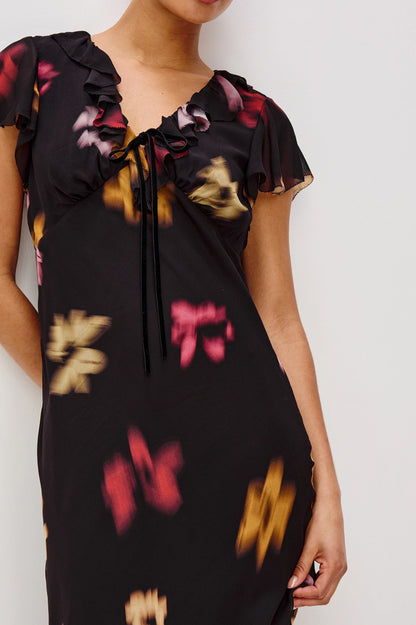 Neela Dress - Onyx Blurred Floral